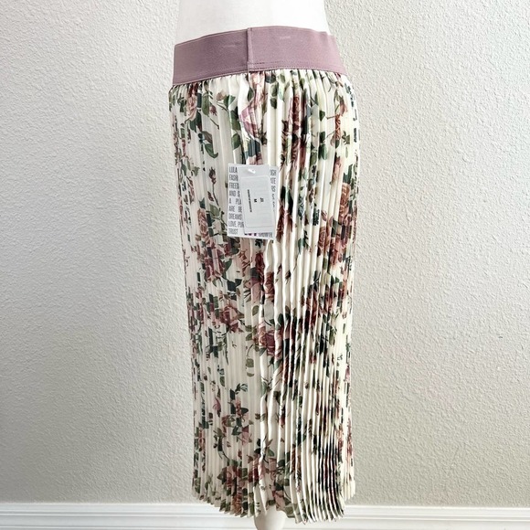 NWT LuLaroe Jill Accordion Cream Floral Stretchy Pull On Pencil Midi Skirt M - Picture 2 of 5